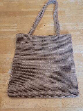 The Sak Tan Beige Crochet Double Strap Shoulder Bag Zip Closure